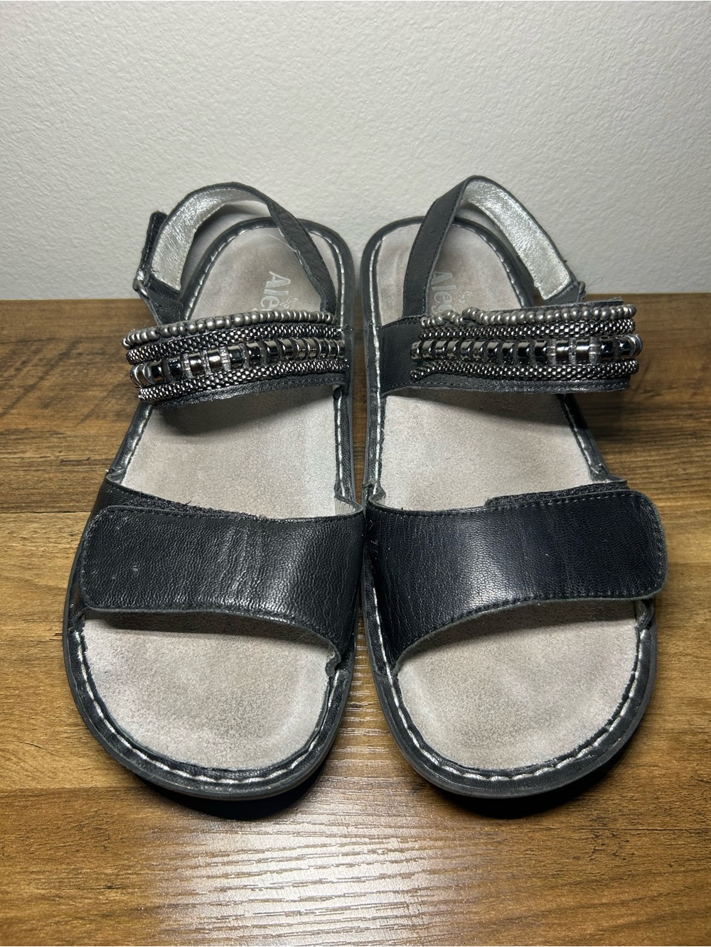 Alegria Black Beaded Slingback Sandals